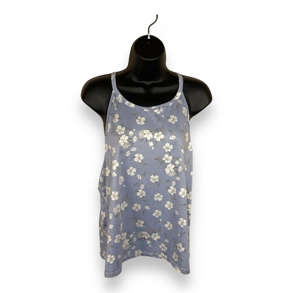 LARGE BLUE FLORAL TANK TOP STRETCH COMFORTABLE SLEEVELESS STRETCH FLORA - Picture 1 of 13